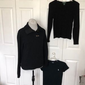 3pcs lot Ralph Lauren 100% cotton women’s clasp sweater, logo T-shirt, long slv